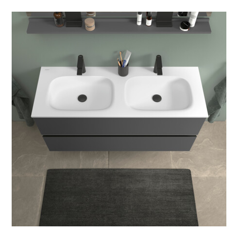 Duravit Meuble sous lavabo Sivida 128x59,2x47,7 cm, 2 tiroirs, gris m, poignées noires