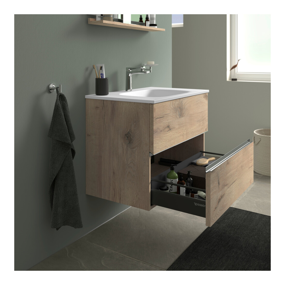 Duravit Meuble sous lavabo suspendu Sivida 81x59,2x47,7 cm, 2 tiroirs, E Marm, G chr