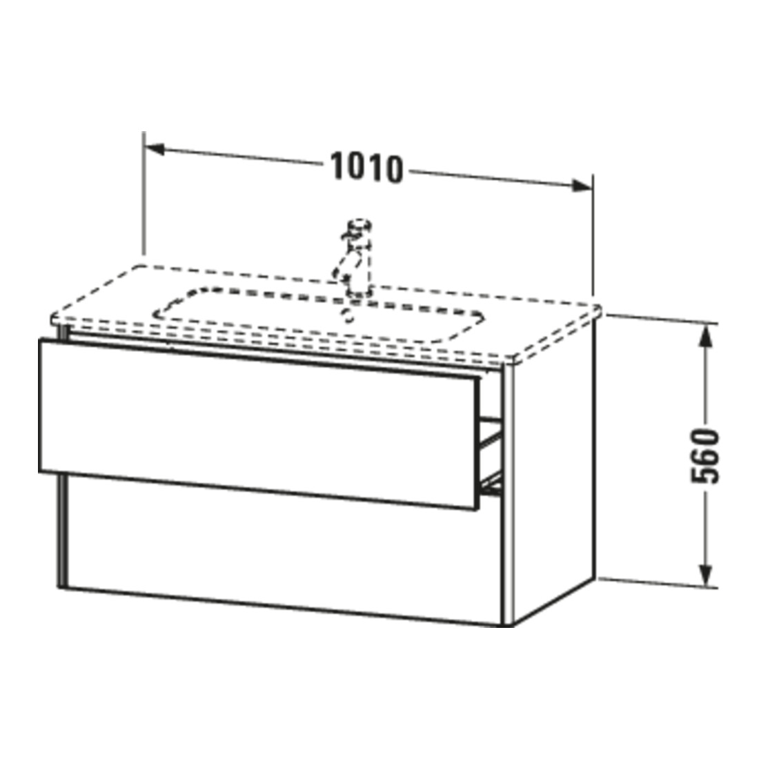Duravit Meuble sous lavabo XSquare 101x47,8 cm, graphite mat, 2 tiroirs, suspendu