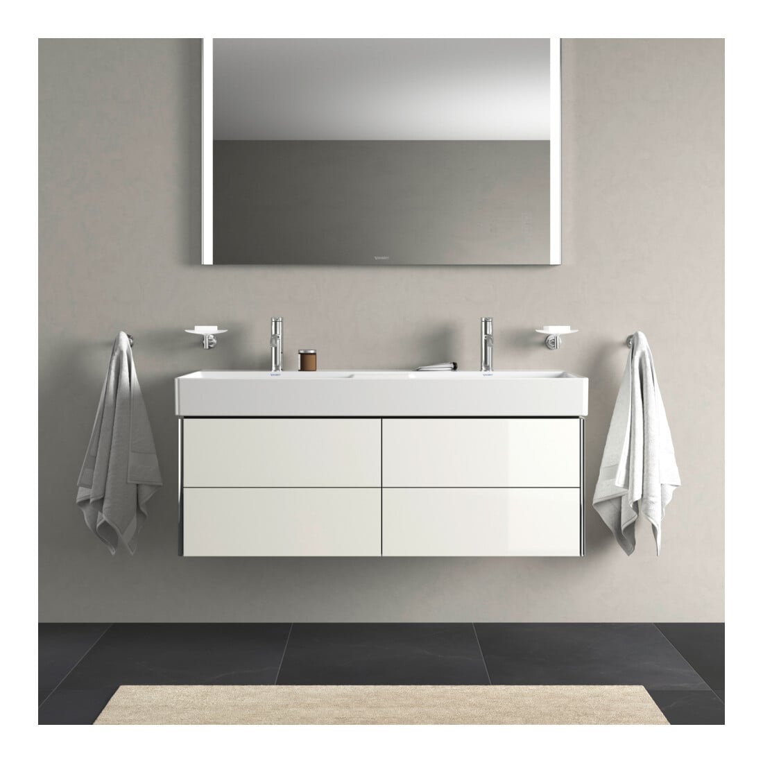 Duravit Meuble sous lavabo XSquare 118,4x46x39,7 cm, 4 tiroirs, suspendu, blanc brillant