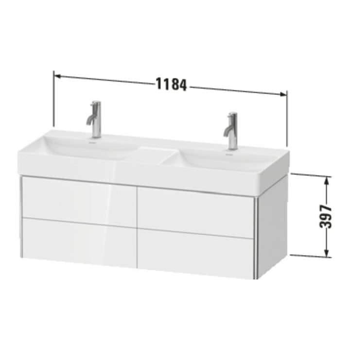 Duravit Meuble sous lavabo XSquare 118,4x46x39,7 cm, 4 tiroirs, suspendu, graphite mat