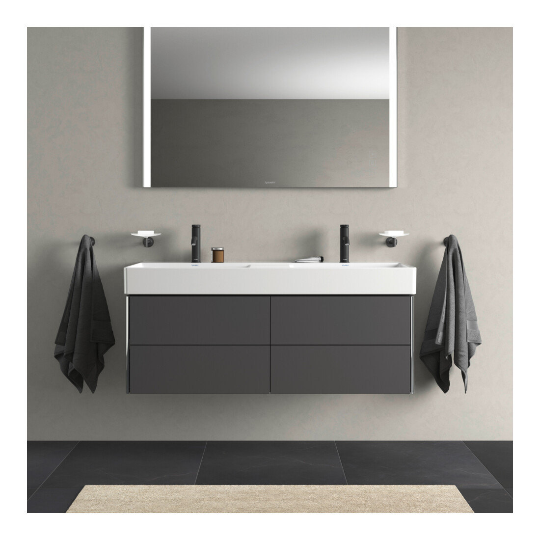 Duravit Meuble sous lavabo XSquare 118,4x46x39,7 cm, 4 tiroirs, suspendu, gris m