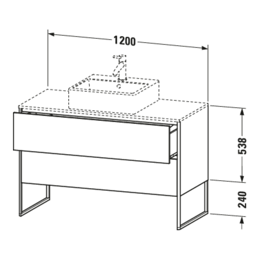 Duravit Meuble sous-lavabo XSquare 120x54,8 cm, blanc mat, 2 tiroirs, posé