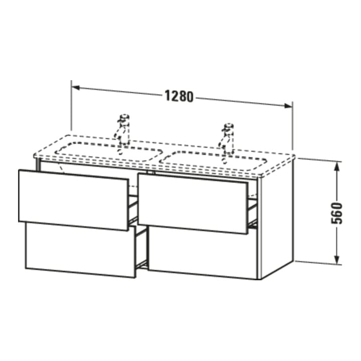 Duravit Meuble sous-lavabo XSquare 128x47,8x56 cm, 4 tiroirs, suspendu, béton m