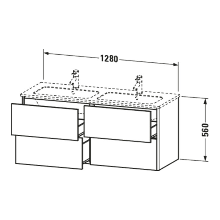 Duravit Meuble sous lavabo XSquare 128x47,8x56cm, 4 tiroirs, suspendu, graphite m