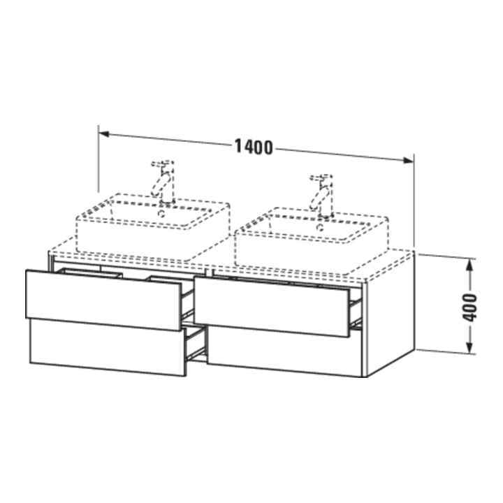 Duravit Meuble sous lavabo XSquare 140x54,8x40 cm, 4 tiroirs, blanc brillant, suspendu