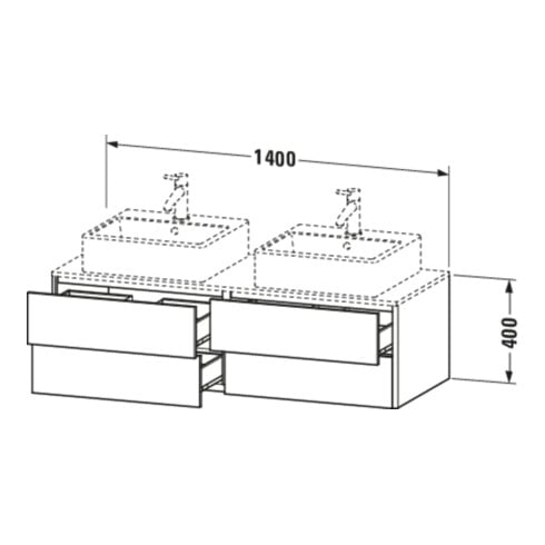 Duravit Meuble sous lavabo XSquare 140x54,8x40 cm, 4 tiroirs, blanc satin mat