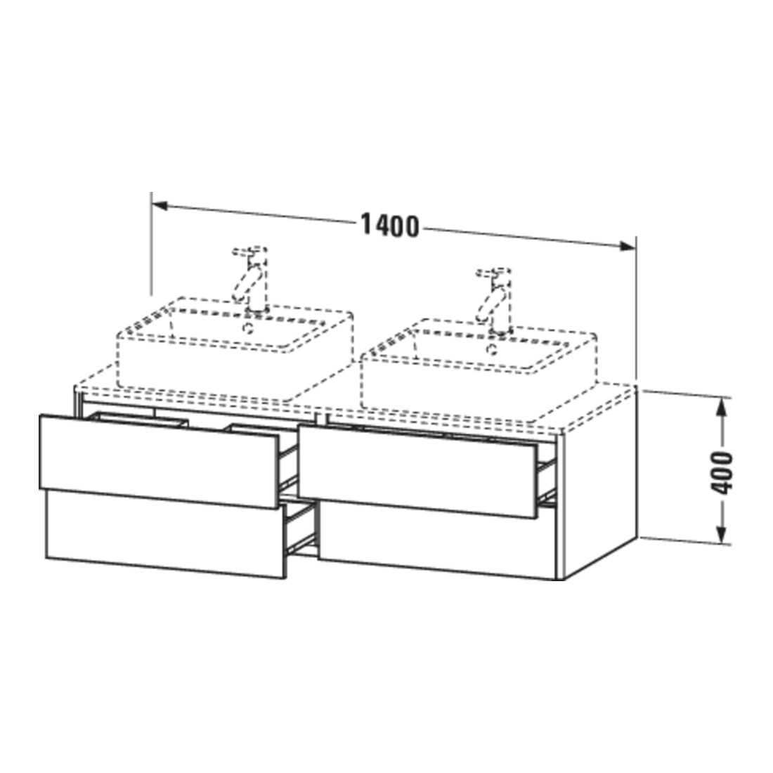 Duravit Meuble sous lavabo XSquare 140x54,8x40 cm, 4 tiroirs, graph m