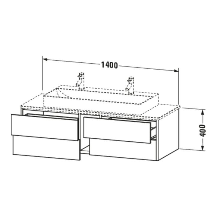 Duravit Meuble sous-lavabo XSquare 140x54,8x40 cm, 4 tiroirs, suspendu, basique m