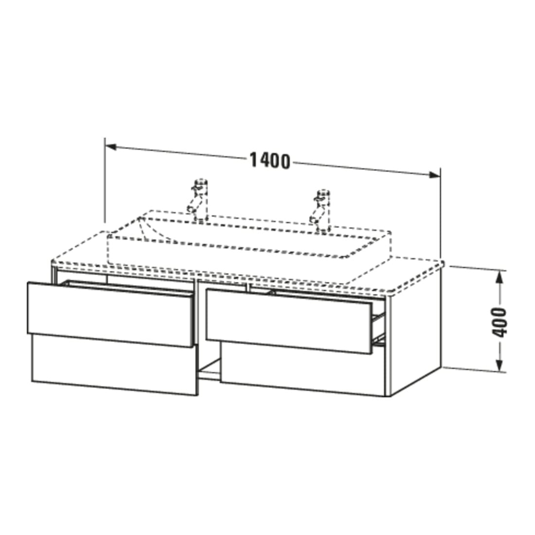Duravit Meuble sous lavabo XSquare 140x54,8x40 cm, 4 tiroirs, suspendu, graph m