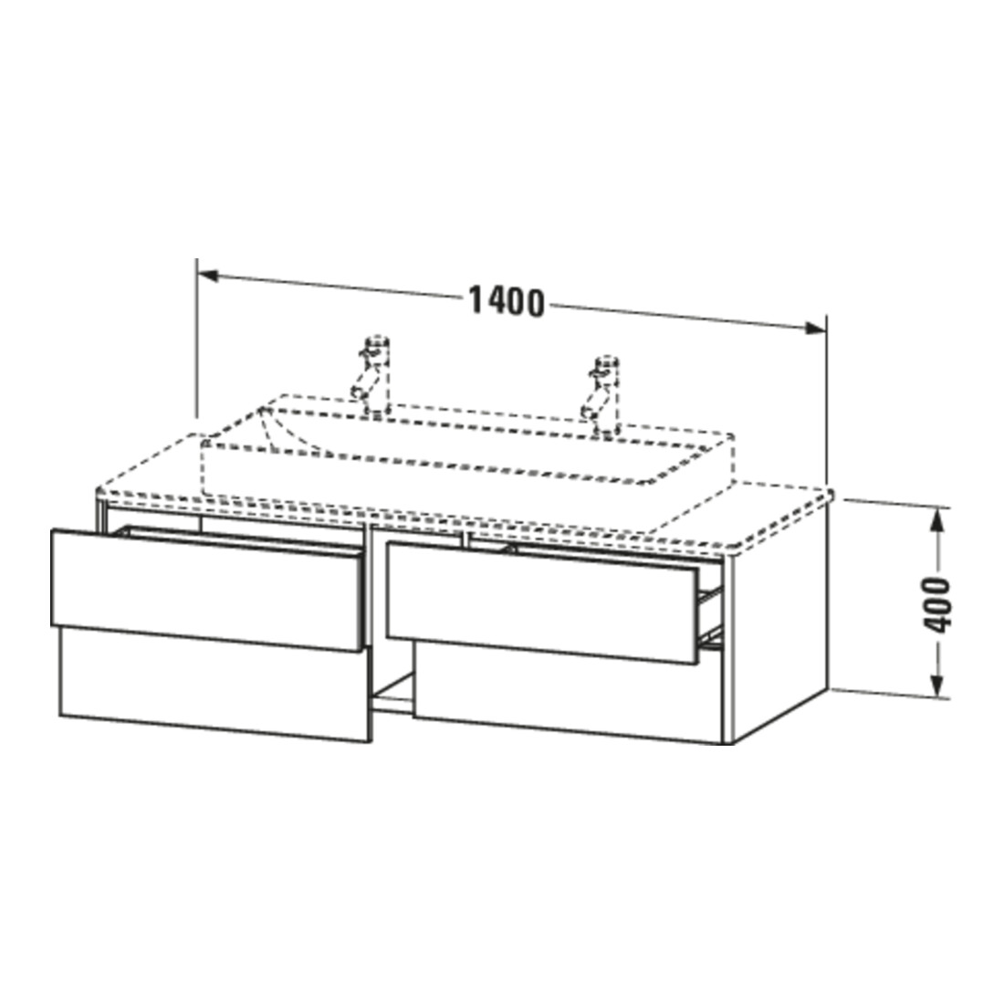 Duravit Meuble sous lavabo XSquare 140x54,8x40 cm, 4 tiroirs, suspendu, graphite mat