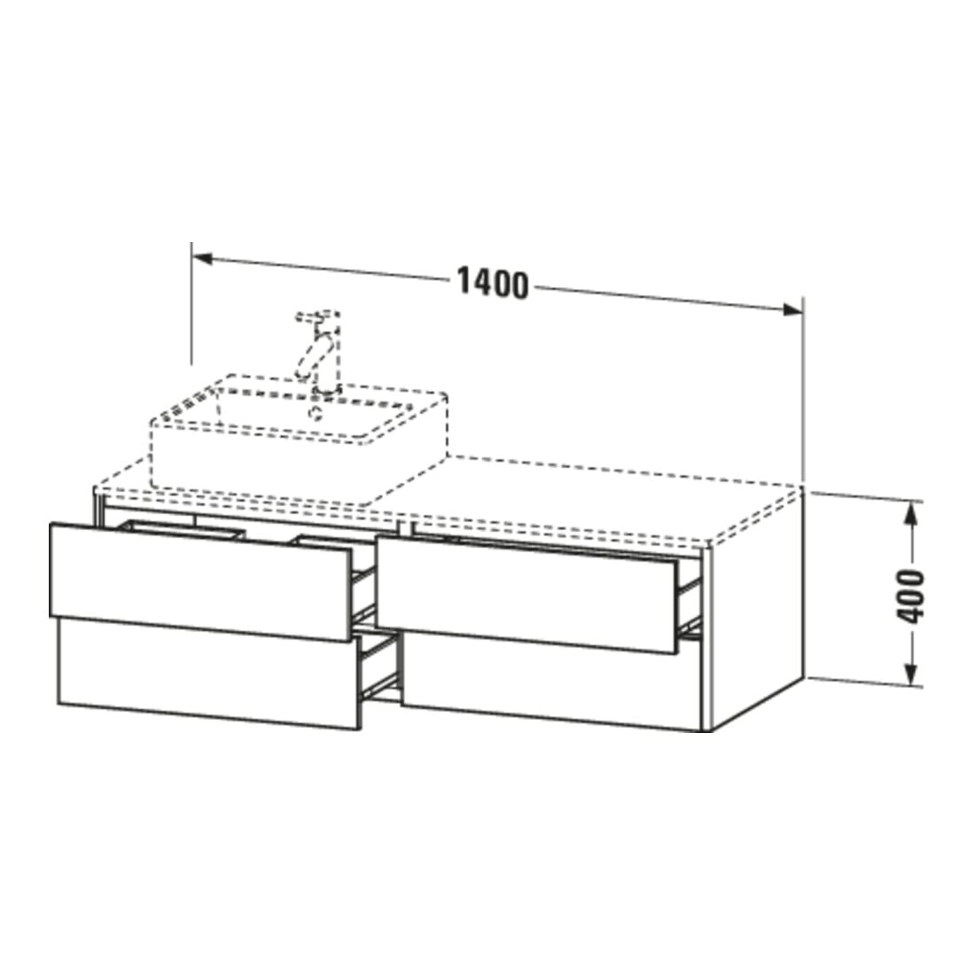 Duravit Meuble sous-lavabo XSquare 140x54,8x40 cm, 4 tiroirs, wd, B r, graphite mat