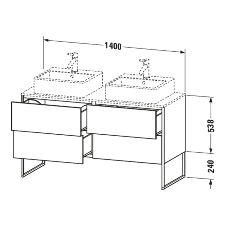 Duravit Meuble sous lavabo XSquare 140x54,8x77,8 cm, 4 tiroirs, debout, blanc mat