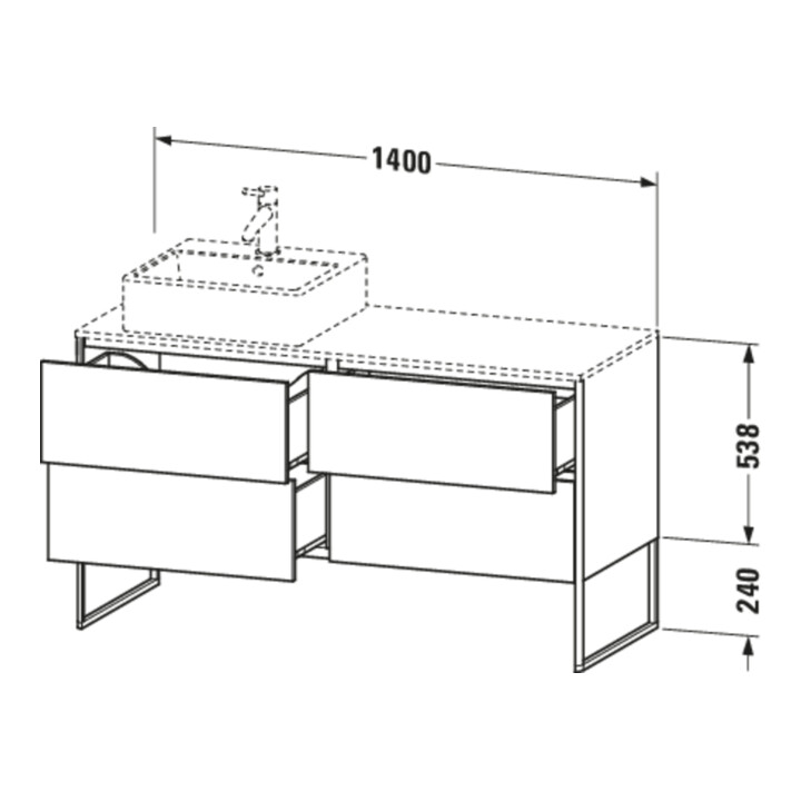 Duravit Meuble sous-lavabo XSquare 140x77,8x53,8 cm, 4 tiroirs, graph m