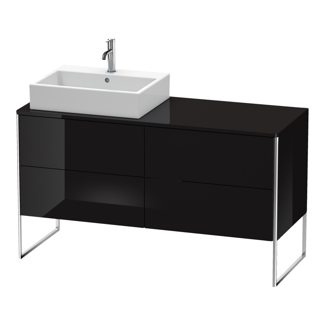 Duravit Meuble sous lavabo XSquare 140x77,8x53,8 cm, 4 tiroirs, st, B gauche, noir brillant