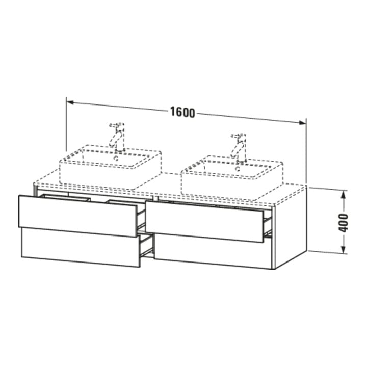 Duravit Meuble sous-lavabo XSquare 160x54,8x40 cm, 4 tiroirs, blanc brillant, suspendu