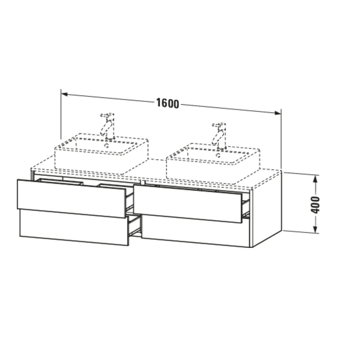 Duravit Meuble sous-lavabo XSquare 160x54,8x40 cm, 4 tiroirs, blanc satin mat