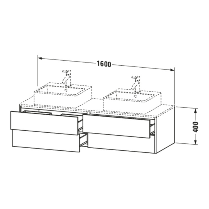 Duravit Meuble sous lavabo XSquare 160x54,8x40 cm, 4 tiroirs, suspendu, bas. m