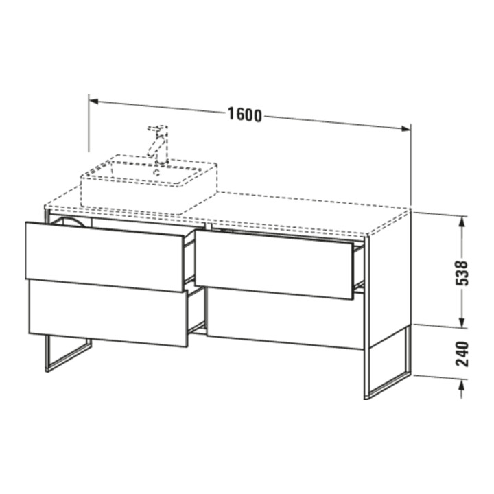Duravit Meuble sous lavabo XSquare 160x54,8x77,8 cm, 4 tiroirs, blanc mat