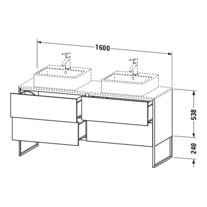Duravit Meuble sous lavabo XSquare 160x54,8x77,8 cm, 4 tiroirs, posé, basique m