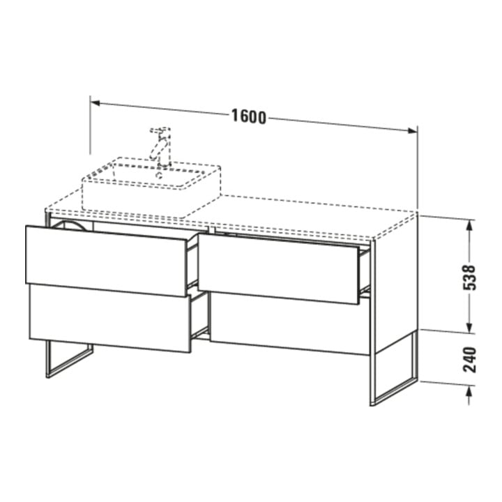 Duravit Meuble sous-lavabo XSquare 160x54,8x77,8 cm, 4 tiroirs, st, B re, bas. m