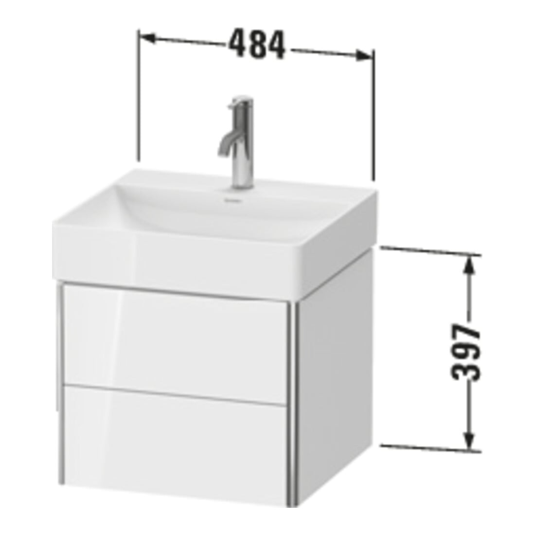 Duravit Meuble sous-lavabo XSquare 48,4x46x39,7 cm, 2 tiroirs, suspendu, Tau mat