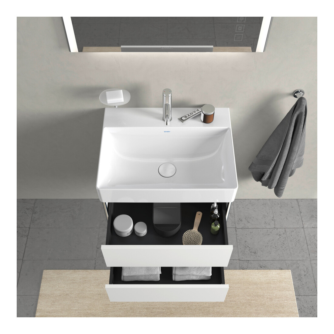 Duravit Meuble sous lavabo XSquare 58,4x46 cm, blanc mat, 2 tiroirs, suspendu