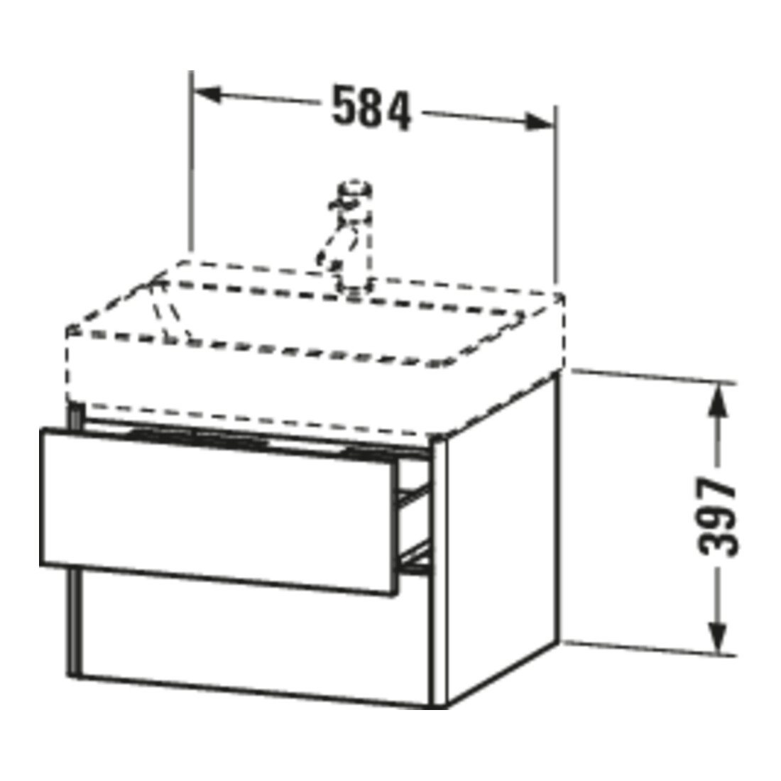 Duravit Meuble sous lavabo XSquare 58,4x46 cm, graphite mat, 2 tiroirs, suspendu