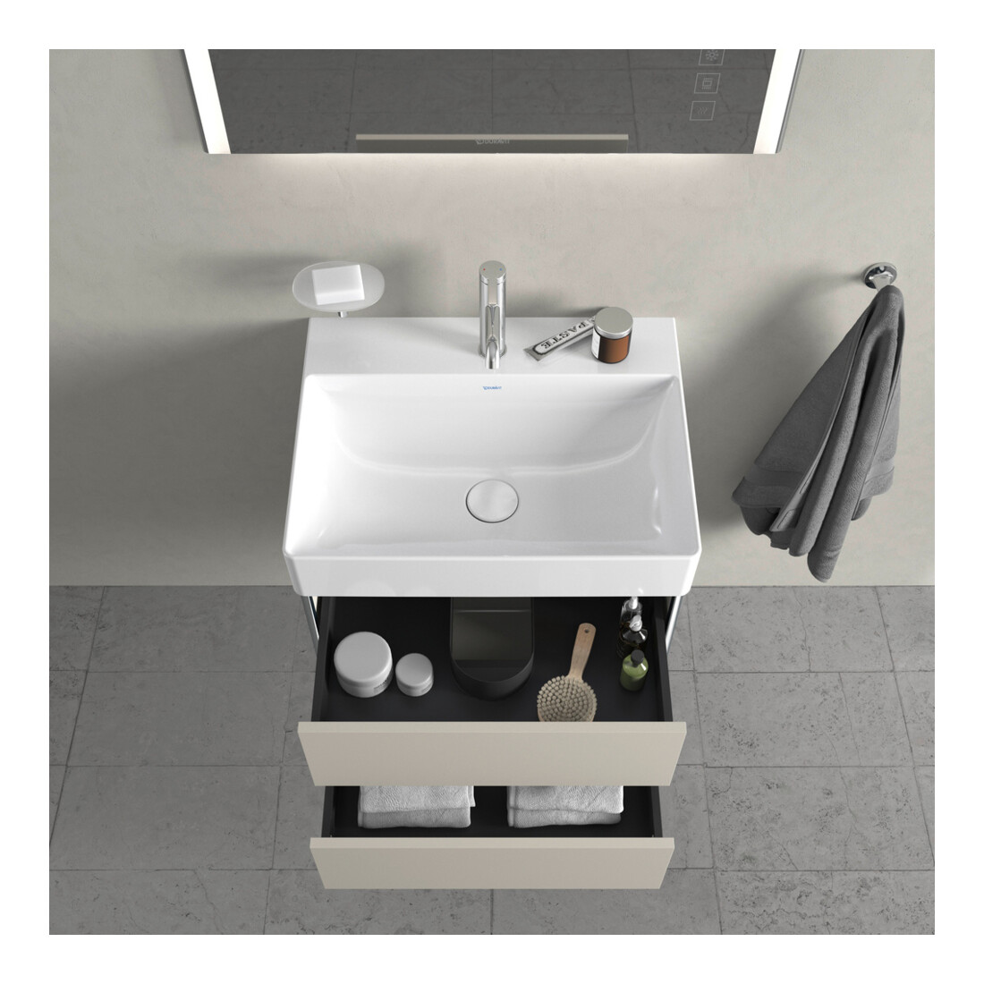 Duravit Meuble sous lavabo XSquare 58,4x46 cm, taupe, 2 tiroirs, suspendu