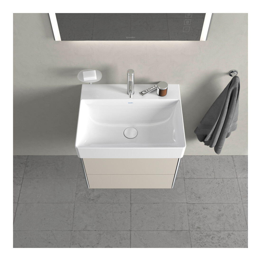 Duravit Meuble sous lavabo XSquare 58,4x46 cm, taupe, 2 tiroirs, suspendu