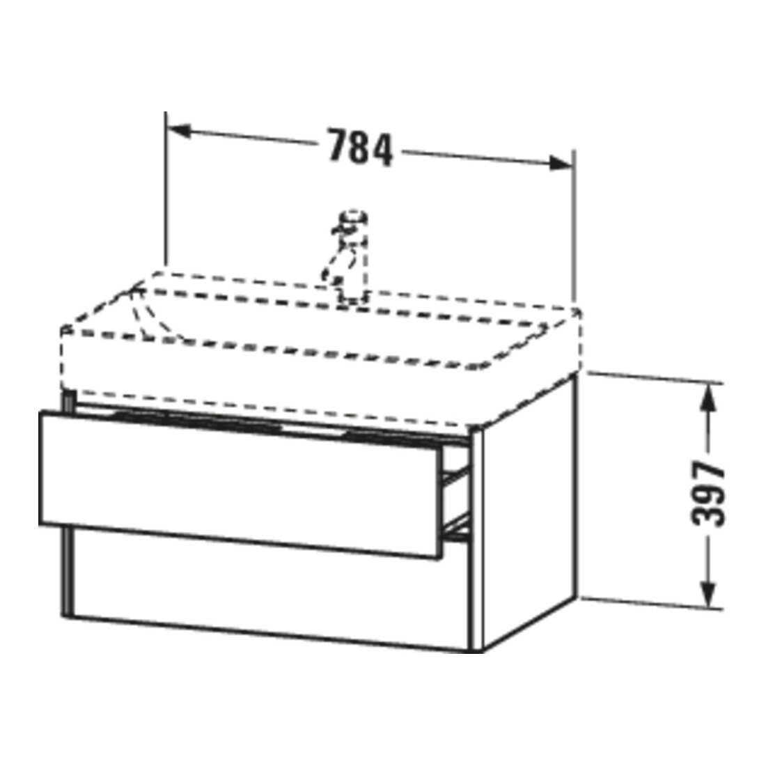 Duravit Meuble sous lavabo XSquare 78,4x46 cm, bas, 2 tiroirs, suspendu