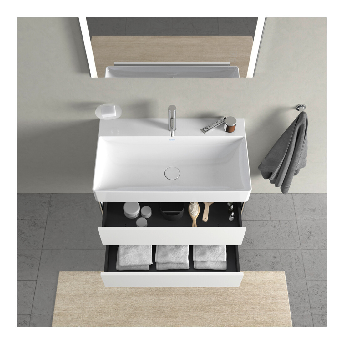 Duravit Meuble sous lavabo XSquare 78,4x46 cm, blanc mat, 2 tiroirs, suspendu
