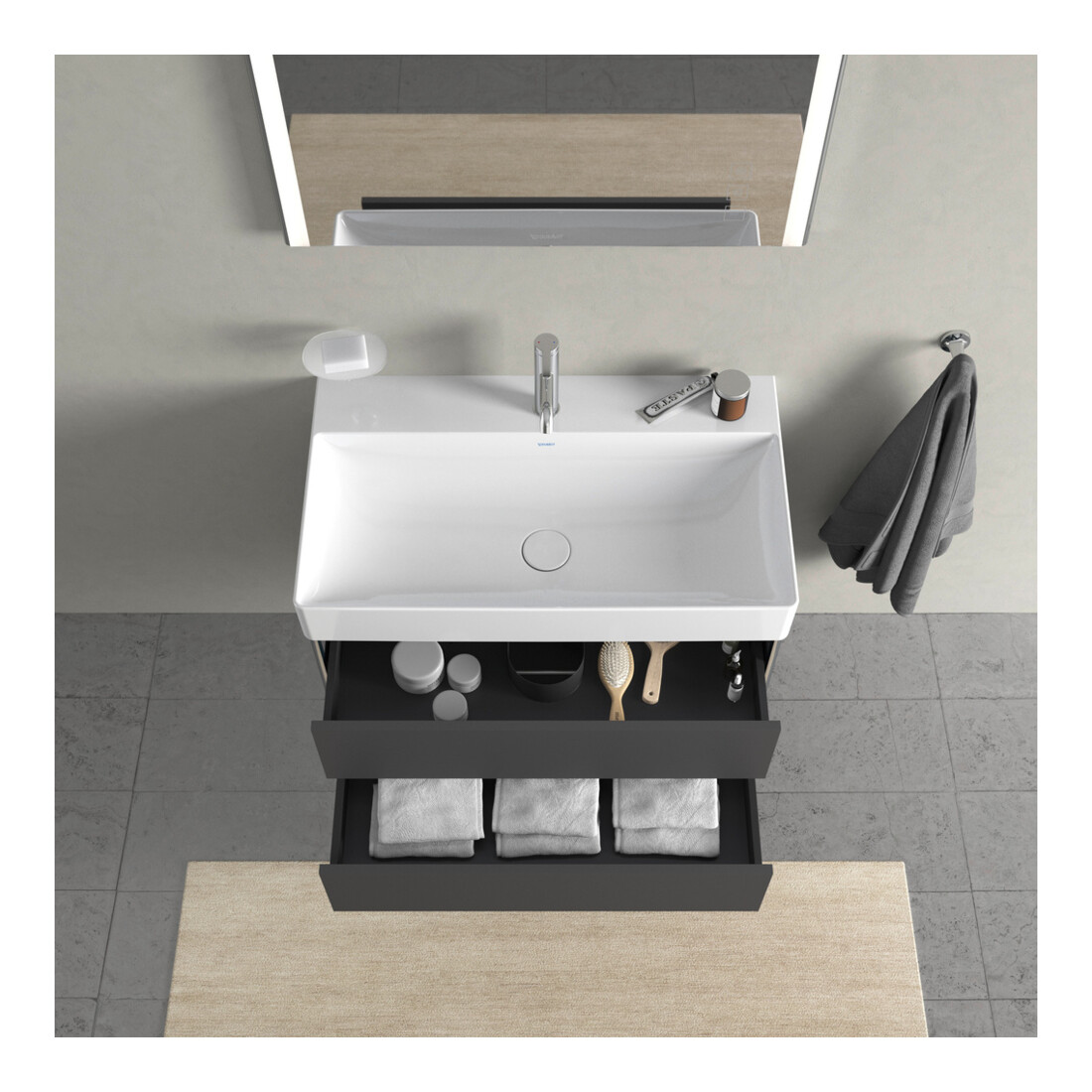 Duravit Meuble sous lavabo XSquare 78,4x46 cm, graphite mat, 2 tiroirs, suspendu
