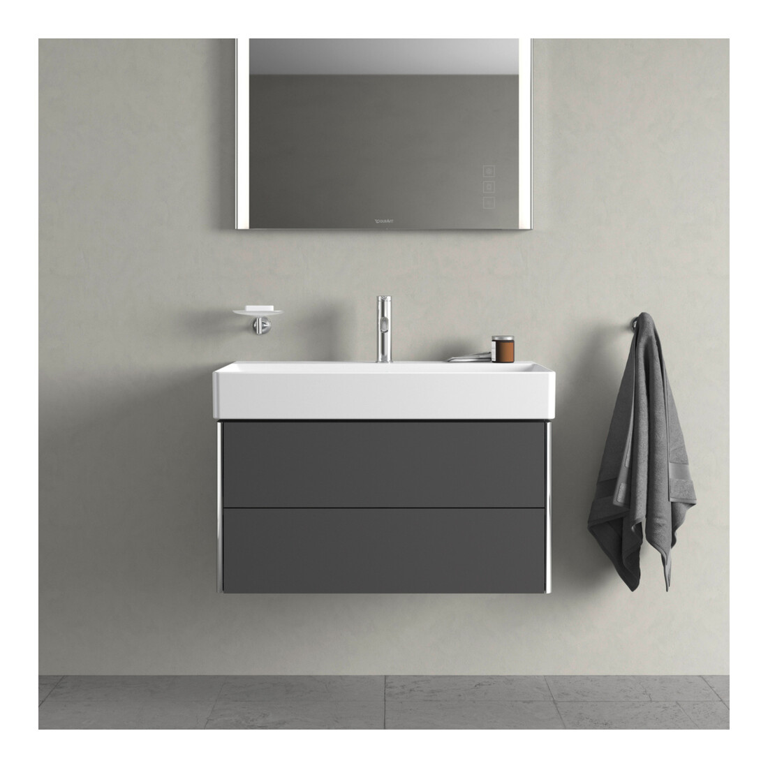Duravit Meuble sous lavabo XSquare 78,4x46 cm, graphite mat, 2 tiroirs, suspendu