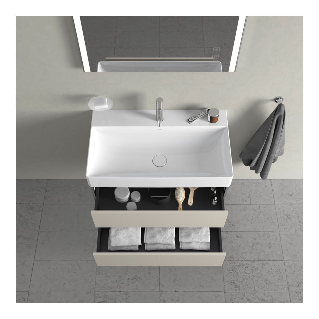 Duravit Meuble sous-lavabo XSquare 78,4x46 cm, taupe, 2 tiroirs, suspendu