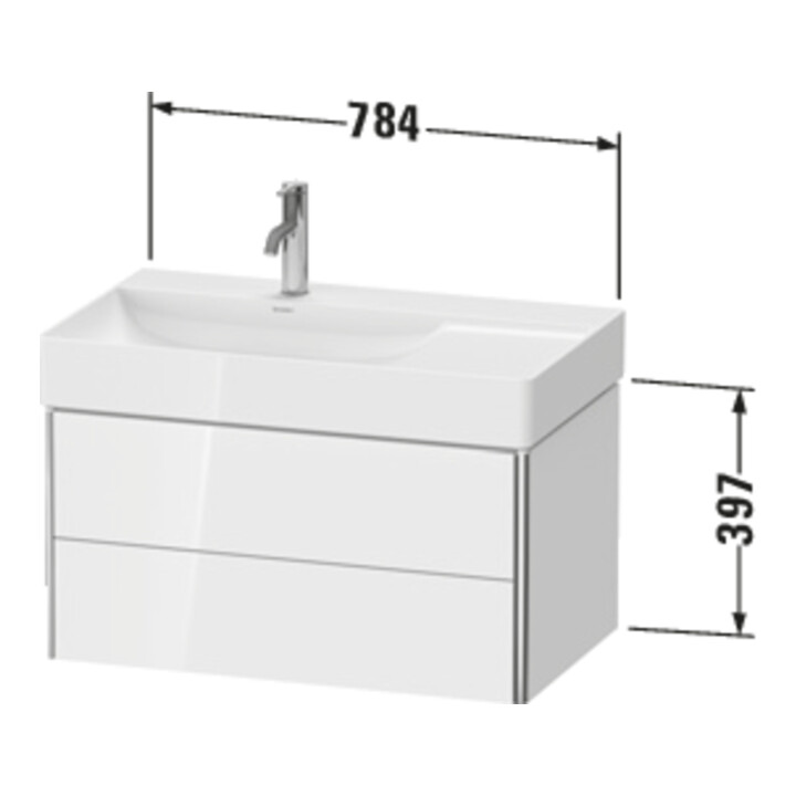 Duravit Meuble sous lavabo XSquare 78,4x46x39,7 cm, 2 tiroirs, blanc laqué, graphite mat