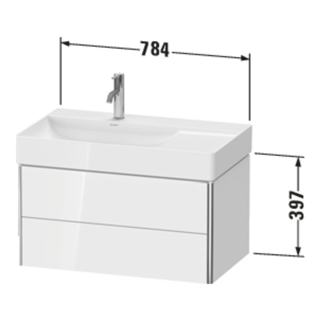 Duravit Meuble sous-lavabo XSquare 78,4x46x39,7 cm, 2 tiroirs, blanc mat