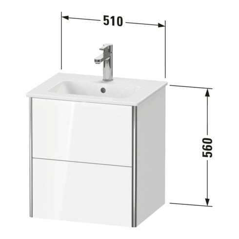 Duravit Meuble sous-lavabo XSquare Compact 51x41,8x56 cm, 2 tiroirs, suspendu, blanc brillant