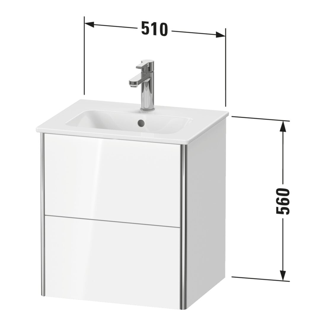 Duravit Meuble sous-lavabo XSquare Compact 51x41,8x56 cm, 2 tiroirs, suspendu, blanc brillant