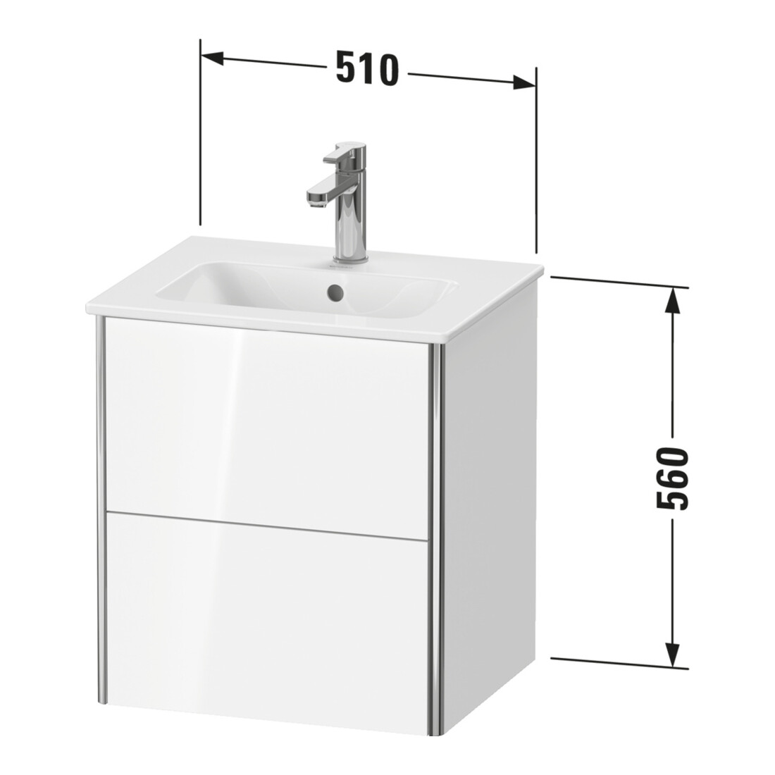 Duravit Meuble sous lavabo XSquare Compact 51x41,8x56 cm, 2 tiroirs, suspendu, blanc mat