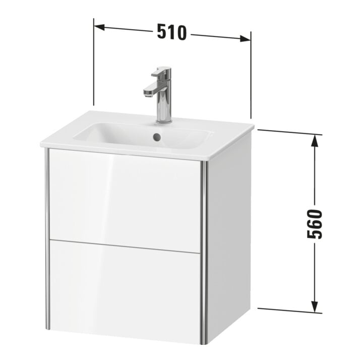 Duravit Meuble sous lavabo XSquare Compact 51x41,8x56 cm, 2 tiroirs, suspendu, blanc œuf