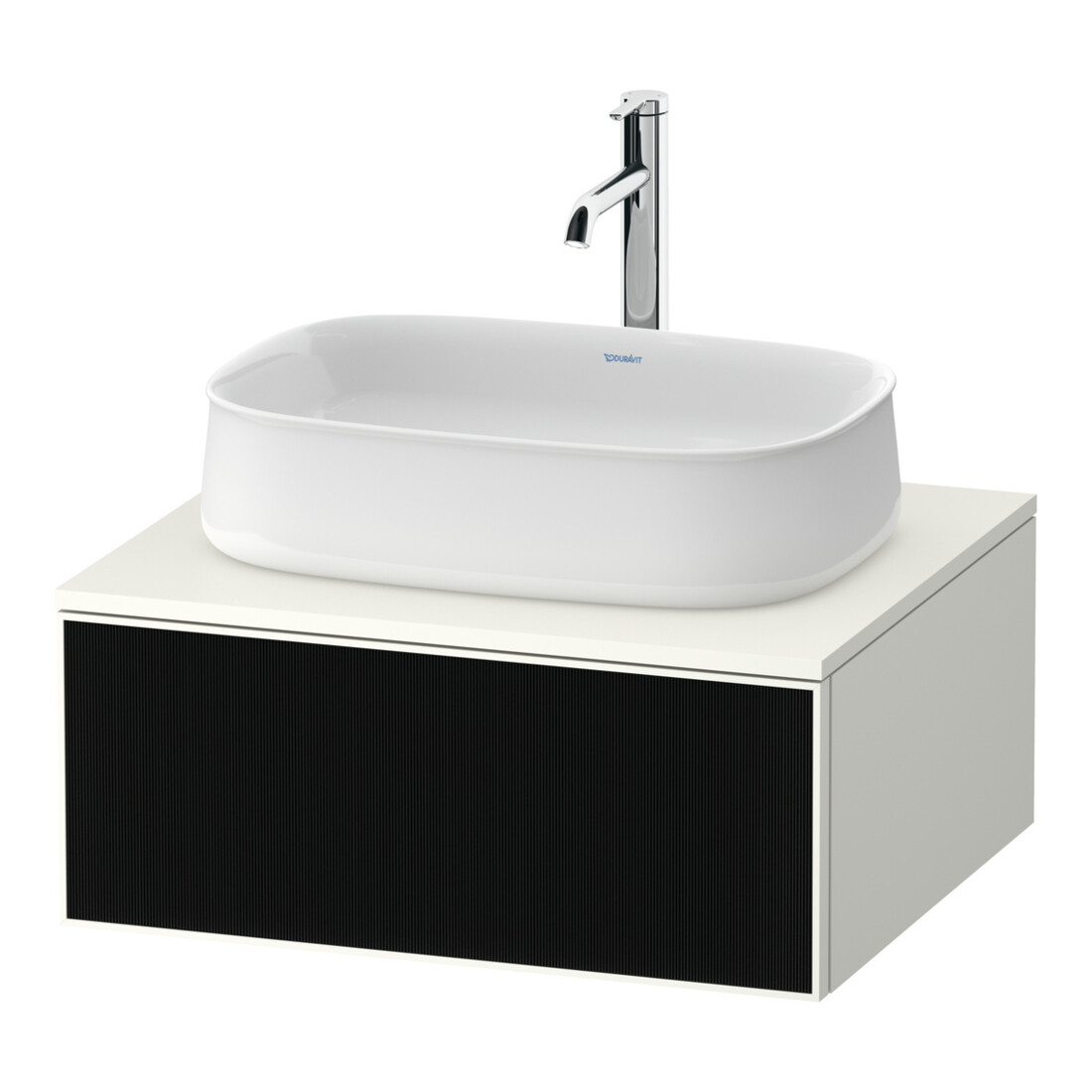 Duravit Meuble sous-lavabo Zencha 65x55cm, 1 tiroir, verre ligné blanc mat, système de fermeture doux