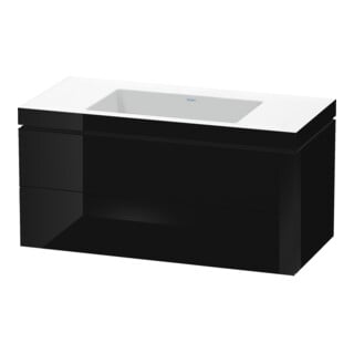 Duravit Meuble sous-vasque c-bonded L-Cube 100x48cm, sans trop-plein, noir brillant, 2 tiroirs, suspendu