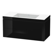 Duravit Meuble sous-vasque c-bonded L-Cube 100x48cm, sans trop-plein, noir brillant, 2 tiroirs, suspendu-1