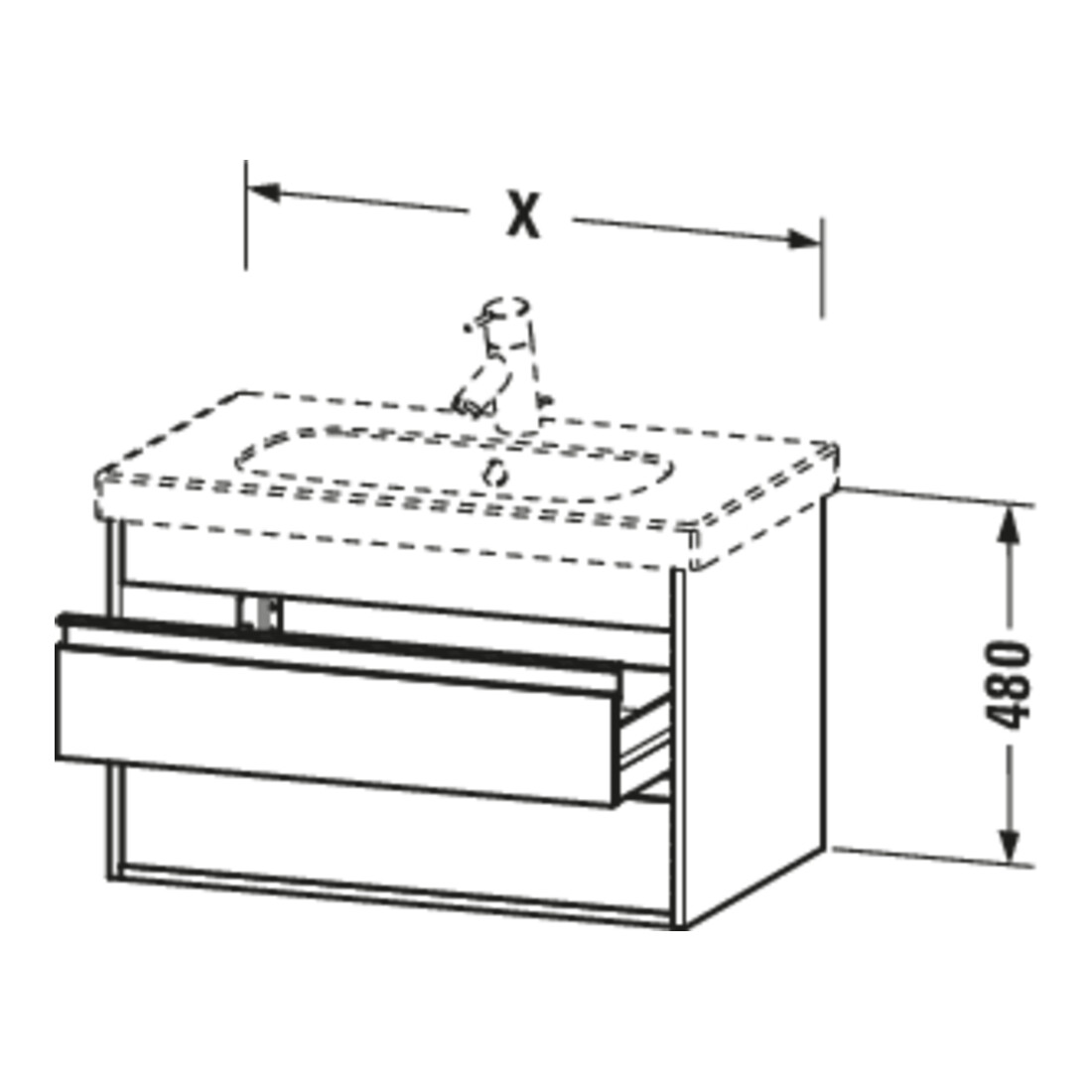Duravit Meuble sous-vasque Ketho 100x45,5 cm, graphite mat, 2 tiroirs, suspendu