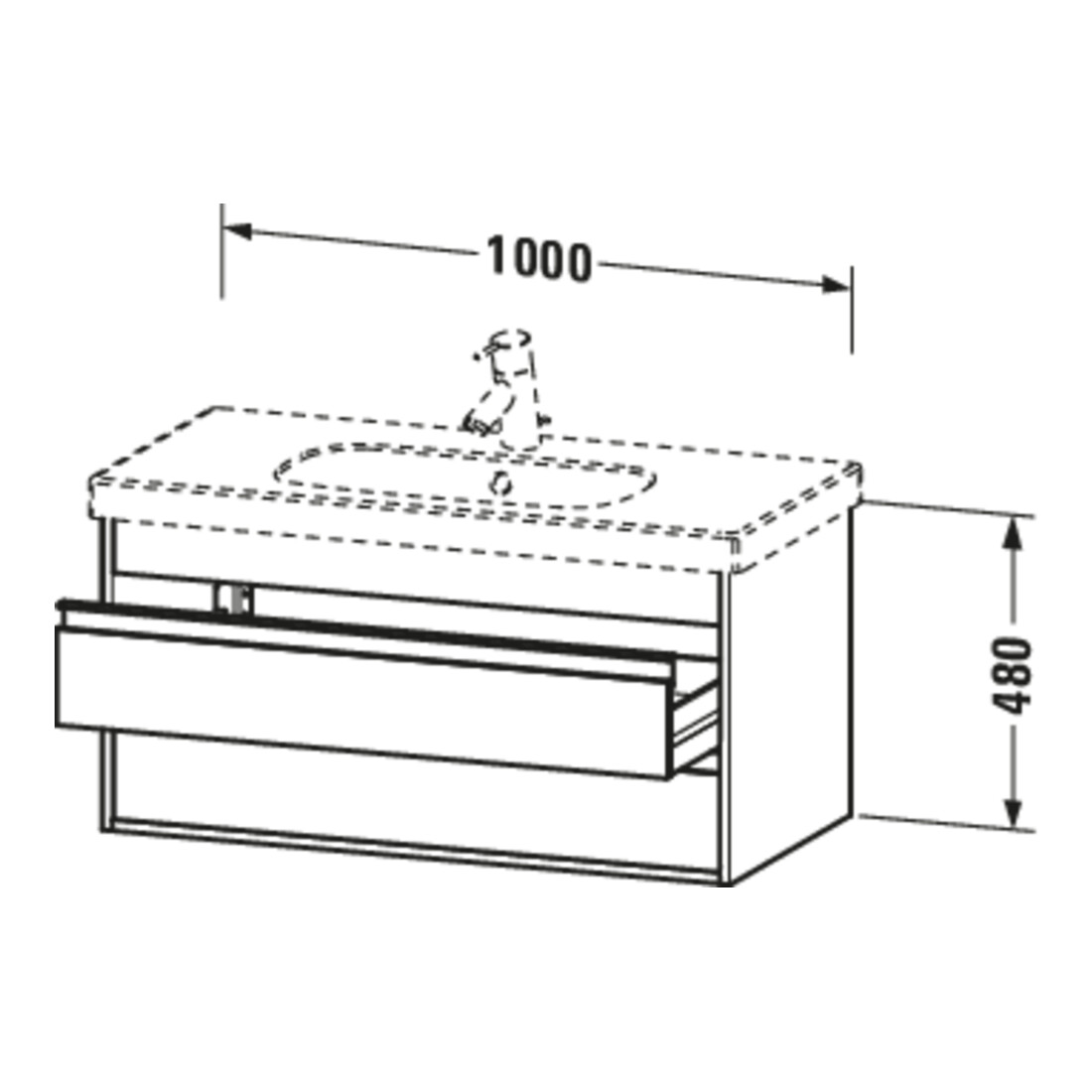 Duravit Meuble sous-vasque Ketho 100x45,5 cm, graphite mat, 2 tiroirs, suspendu