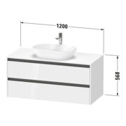 Duravit Meuble sous-vasque Ketho.2 120x55 cm, blanc mat, plan mat 1 découpe, suspendu-3