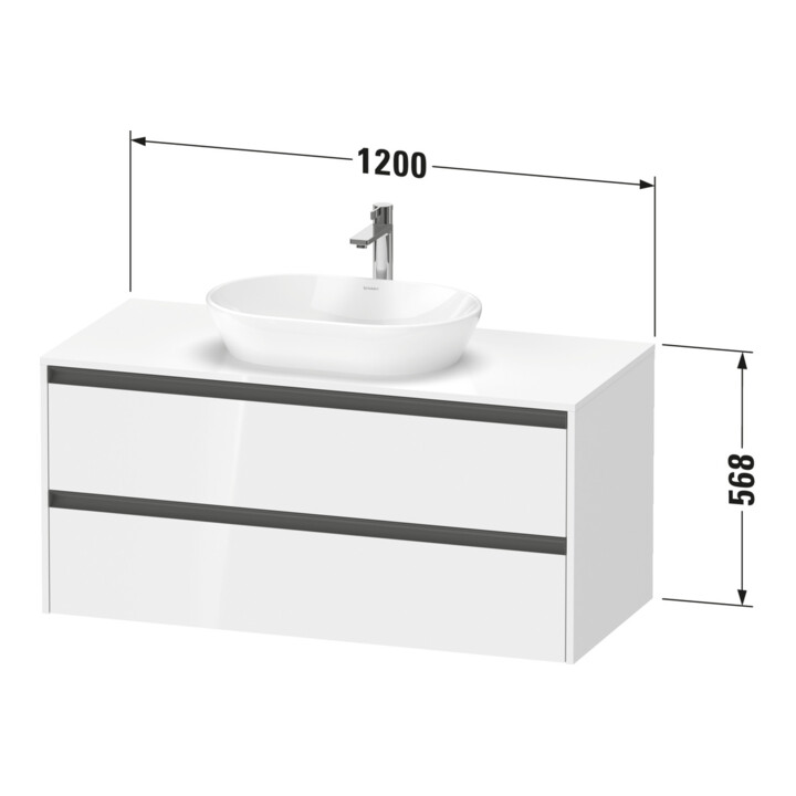 Duravit Meuble sous-vasque Ketho.2 120x55 cm, blanc mat, plan mat 1 découpe, suspendu