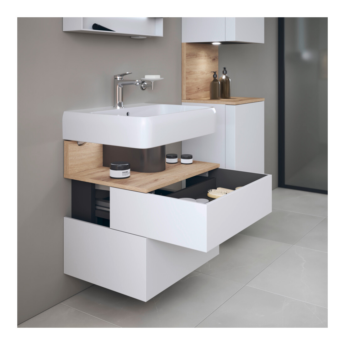 Duravit Meuble sous-vasque Qatego 59x47x59 cm, blanc mat, 1 tiroir, avec niche