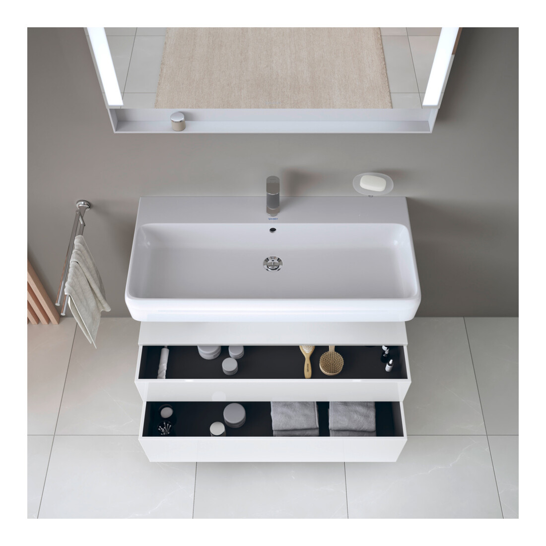 Duravit Meuble sous-vasque Qatego 99x47x59 cm, blanc, 1 porte, avec niche